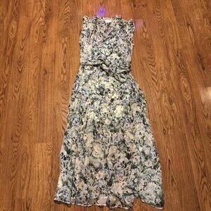 Christy Lynn white green short sleeve maxi lined dress size small 100% silk